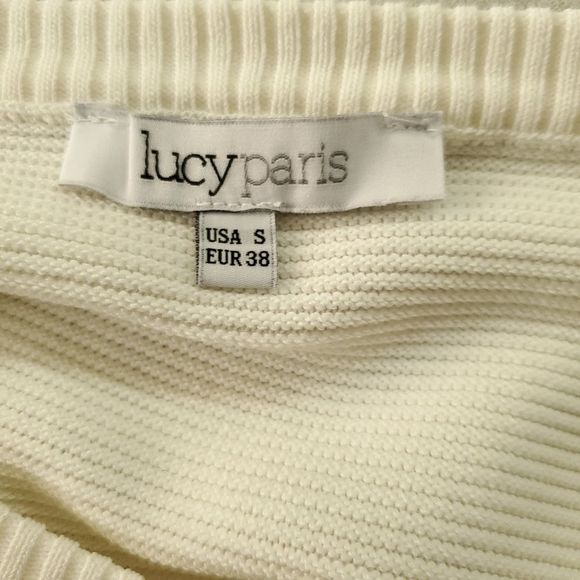 Lucy Paris Striped Cropped Pullover Sweater White Blue sz Small - Picture 7 of 9
